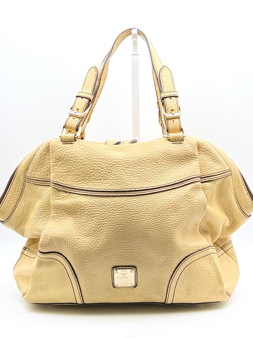 Authentic Vintage MCM Yellow Pebbled Leather Studded Hobo Satchel Bag
